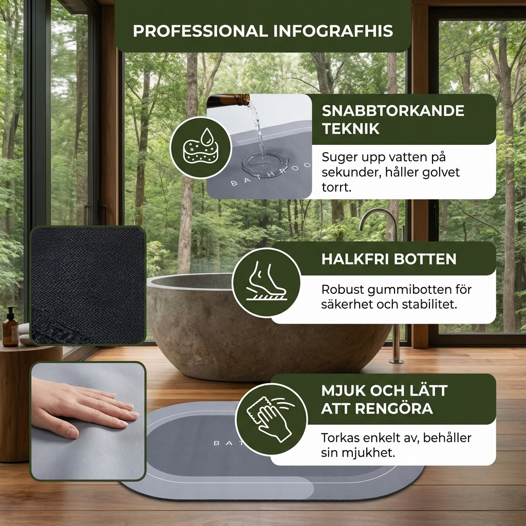 RenTorr™ Badrumsmatta | Minimalistisk design, maximal torr komfort