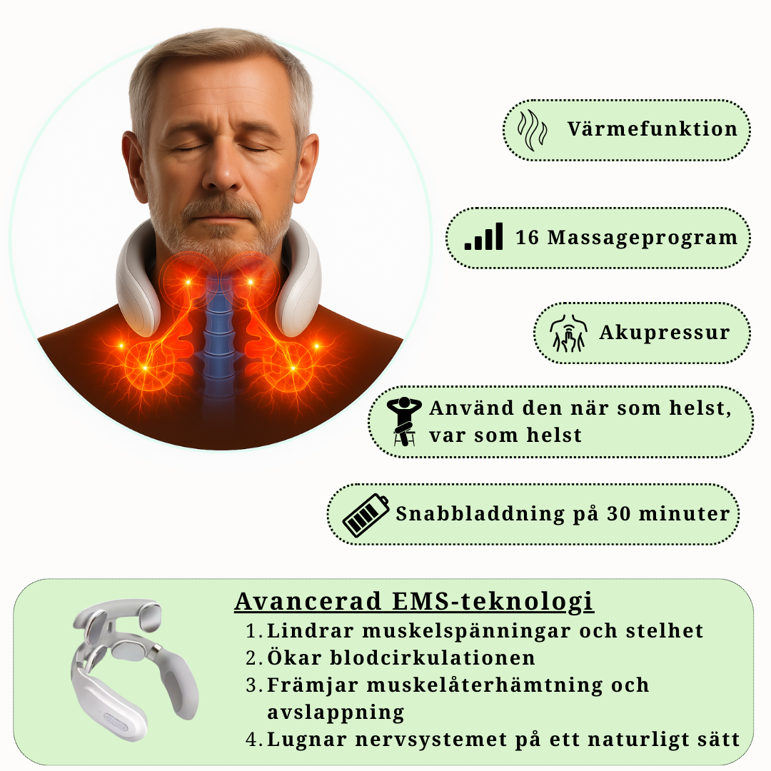 NackBalans Pro™ | Kompakt elektrisk nackmassage med värme & EMS